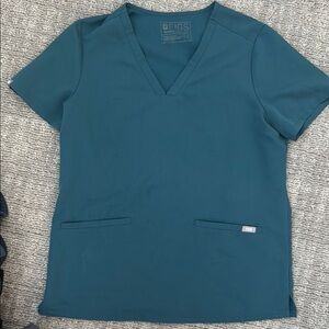 FIGS Women's Teal V-Neck Top